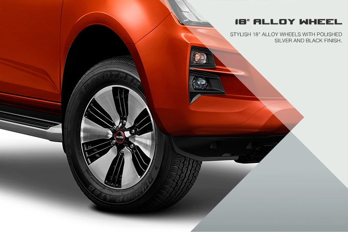 Stylish 18" alloy wheels with polished silver and black finish.